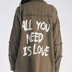 NWT- Size L Elan Olive Utility Jacket with Bold Back Print